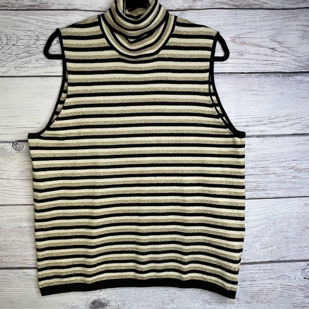 VTG Josephine Chaus Knit Tank Size XL Women's Turtleneck Sleeveless‎ Gold Black